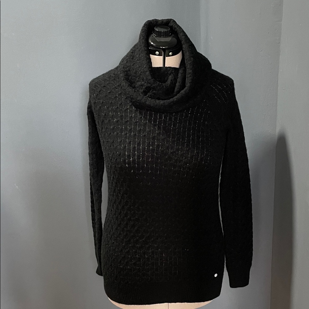 Twik Black Textured Cowl Neck Sweater Size-Medium